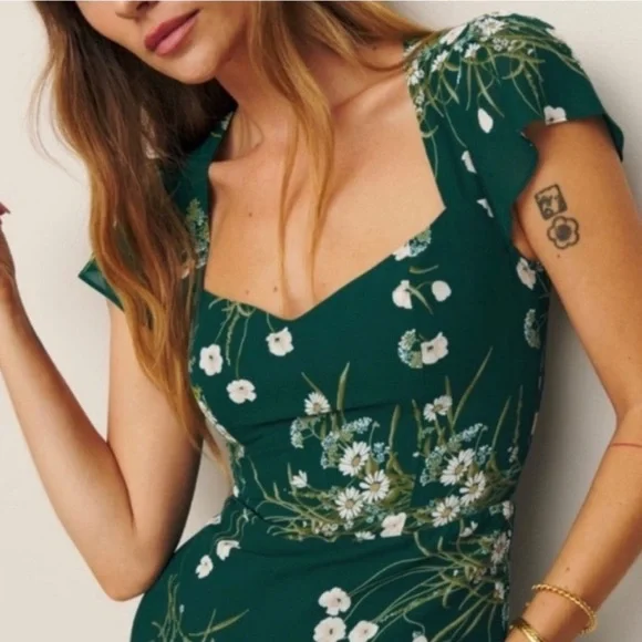 Reformation Rosi Midi Green Floral Dress in Buena (6) - Picture 4 of 9